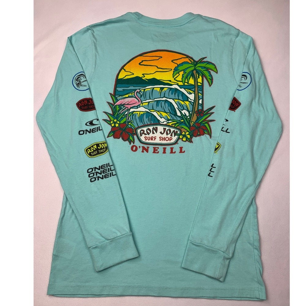 ONeill Ron Jon Surf Shop Long Sleeve Graphic Tee Teal Small Flamingo Beach